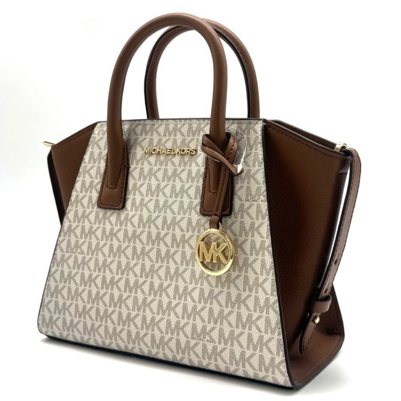 Michael Kors Avril Small Logo and Leather Satchel Bag Vanilla/Brown